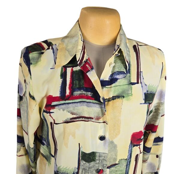 Beverly Rose USA Womens Small Button Up Shirt Art to Wear Abstract Watercolor - Picture 3 of 9